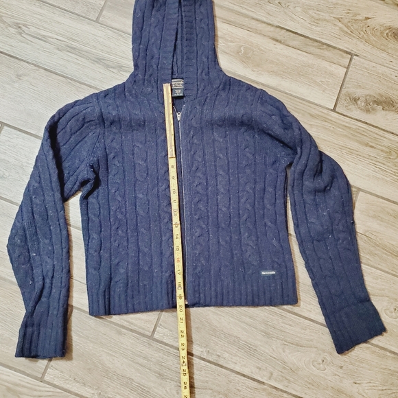 Abercrombie & Fitch Ladies Hooded Sweater Black Cable Knit Pattern Wool Large - Picture 4 of 5